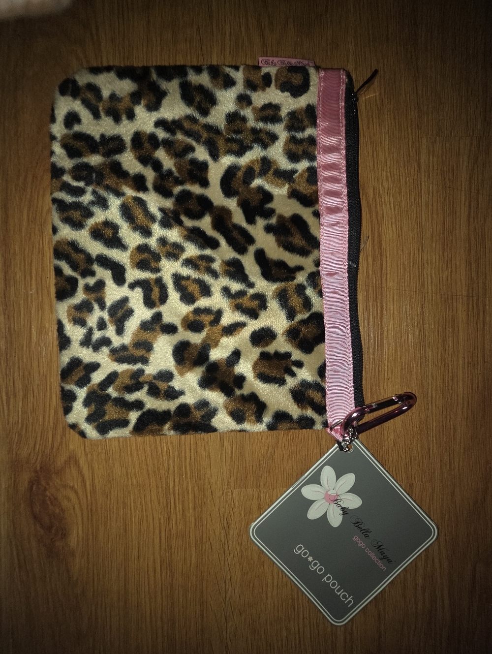 Leopard Print Travel Pouch with Pink Trim